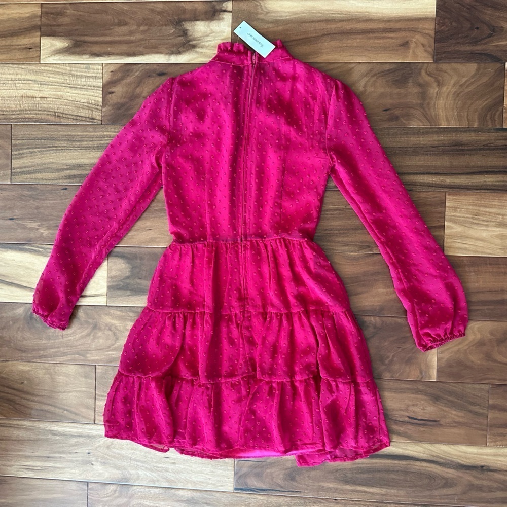 Francesca's NWT Charmed Hearts Red Angelina Mock Neck Clip Mini Dress size XXS - Picture 4 of 5